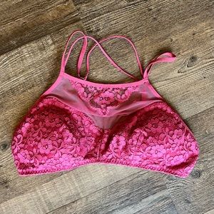 Xhiliration Lace/Mesh Bralette - Bright Pink